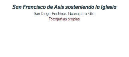 San Francisco de Asís sosteniendo la Iglesia San Diego. Pechinas. Guanajuato, Gto. Fotografías propias.