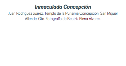 Inmaculada Concepción Juan Rodríguez Juárez. Templo de la Purísima Concepción. San Miguel Allende, Gto. Fotografía de Beatriz Elena Álvarez. 