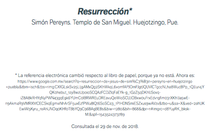 Resurrección* Simón Pereyns. Templo de San Miguel. Huejotzingo, Pue. * La referencia electrónica cambió respecto al libro de papel, porque ya no está. Ahora es: https://www.google.com.mx/search?q=resurreccion+de+jesus+de+sim%C3%B3n+pereyns+en+huejotzingo+puebla&tbm=isch&tbs=rimg:CXfGLskSv25LIjgAMxQg2SKhWkqL6vomfAPJOmFJgtJQUVlCTgccNLha8WucBPp_1QJJur4jYQK0hebut_1zyBwzUpoioSCQAzFCDZIqFaEYk-g_1GzZ5qDKhIJSovq-iZ8A8kRHYqNyPWN43gqEgk6YUmC0lBRWREuDREavuQeWioSCUJOBxw0uFrxEdv1gfim031XKhIJa5wE-n9Akm4R9VMRXMCECSkqEgmviNhArSF5uxEzfPWu8lQt6SoSCa3_1PIHDNSmiESZxus9wAVzv&tbo=u&sa=X&ved=2ahUKEwiW5Kyru_reAhUNOq0KHf0TBbYQ9C96BAgBEBs&biw=1280&bih=868&dpr=1#imgrc=d8YuyRK_bksk-M:&spf=1543524373789 Consultada el 29 de nov. de 2018.